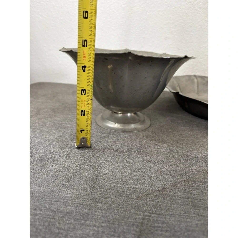 Flagg‎ & Homan Flatter Scalloped Bowl Pewter KS Co Pedestal Compote Bowl Dish